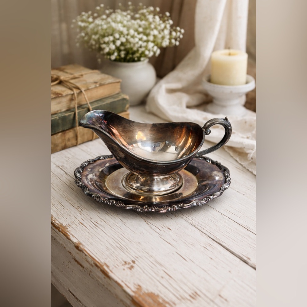 Vintage Silver-Plated Gravy Boat & Tray Set – 1976 Engraved Trophy Piece